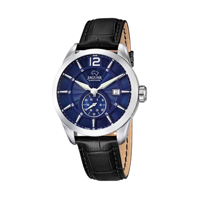 Jaguar J663/2 Heren Horloge - Saffierglas - Roestvrijstaal/Leer - Zilverkleurig - Ø 43 mm - Quartz - Gesp - 10 ATM (zwemmen)