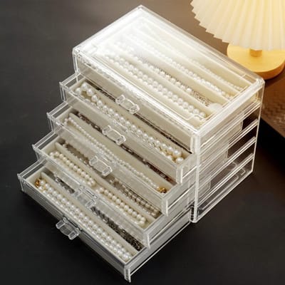 Dailygoods- Halsketting Opbergdoos Acryl - Fluwelen Dienblad - Stofdicht - 5 Lades - Sieraden Organizer - Hoogwaardige Bescherming - Sieradenopbergdoos
