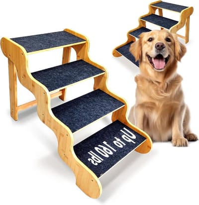 Hondentrap Bamboe - Huisdier trap - Hoge meubels op - 4 Brede Treden - 508 cm hoog - Natuurkleur
