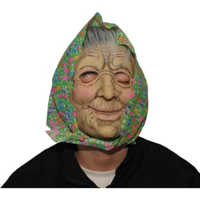 Latex hoofdbedekking van oma, masker van oude vrouw met hoofddoek One size fits all adults groen