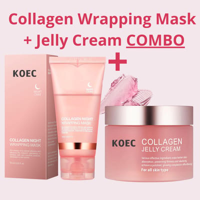 KOEC Collagen Duo Set – Jelly Cream + Night Wrapping Mask – Korean Skincare – Hydration & Anti-Aging Routine - Hydraterend & Verstevigend – Glass Skin Effect – Peel Off Nachtmasker