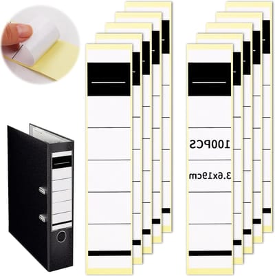 Zelfklevende Ruglabels voor Mappen 3.5 x 19 cm - Set van 100 Schrijfbare Stickers voor Archivering, Kantoor en Thuisgebruik