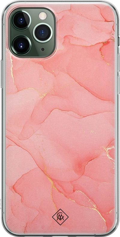 Casimoda® hoesje - Geschikt voor iPhone 11 Pro Max - Marmer Roze - Siliconen/TPU telefoonhoesje - Backcover - Marmer - Roze