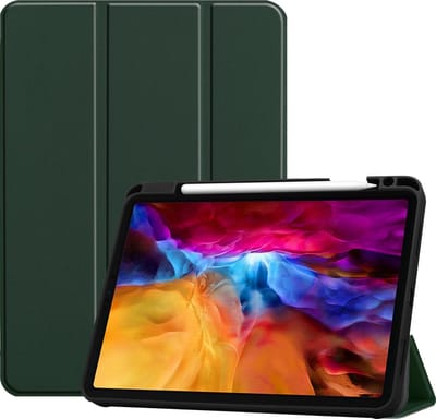 Hoesje - Geschikt voor Apple iPad Pro (2021) - 11 inch - 3e generatie - Dun & Stevig - Trifold Bookcase - Hard Cover Case - Met Uitsparing Geschikt voor Apple Pencil - Hardcover Book - Tablet Hoes - Donkergroen