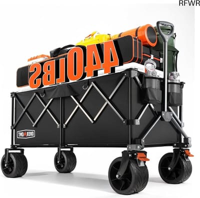 RFWR® Grote Opvouwbare Festival Trolley - 300L Capaciteit met Brede Wielen en Rem - Heavy Duty Voor Strand, Camping en Tuin