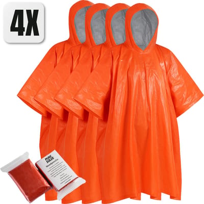 Poncho 4 stuks - Regenjas - Isolatiedeken - Nooddeken - Redding deken - Noodoverlevingsponcho