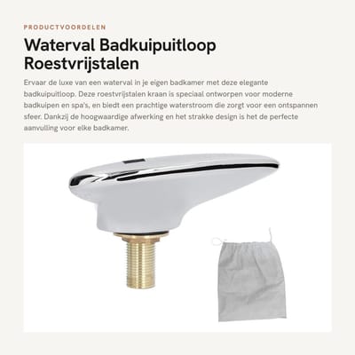 Dailygoods- Badkuipuitloop Waterval - Roestvrij Stalen Kraan - Douchekop G1/2 Buitendraad - Voor Badkamer/Spa - 16,5x8,5x9cm - 454g - Watervalkraan