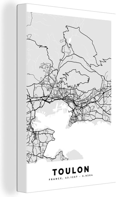 Canvas Schilderij Frankrijk - Plattegrond - Kaart - Toulon - Stadskaart - 20x30 cm - Wanddecoratie