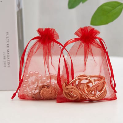 50 organzazakjes met trekkoord, voor het verpakken van sieraden, kruiden, snoepjes, enz., feestdecoraties, 10x15 cm, Rood.