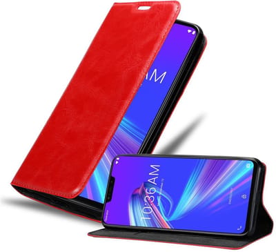 Cadorabo Hoesje geschikt voor Asus ZenFone MAX M2 in APPEL ROOD - Beschermhoes met magnetische sluiting, standfunctie en kaartvakje Book Case Cover Etui