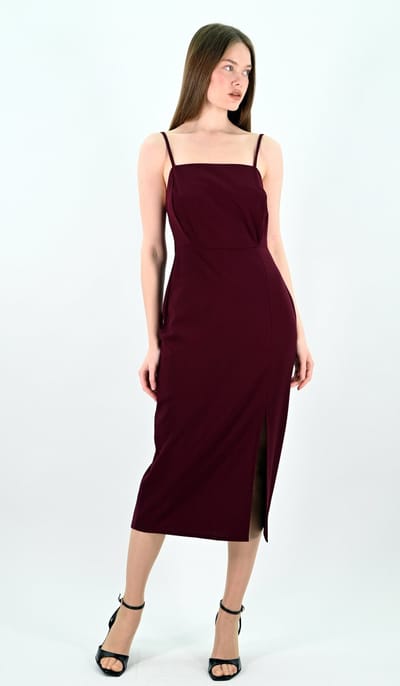 YesMooi - Elegante Midi Jurk met Spaghettibandjes - Slip Dress - Bordeaux - L (40)