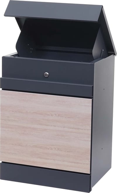 Pakketbox MCW-K41, pakketbox pakketcompartiment pakketpost brievenbus, metaal ~ gegalvaniseerd antraciet-houtlook