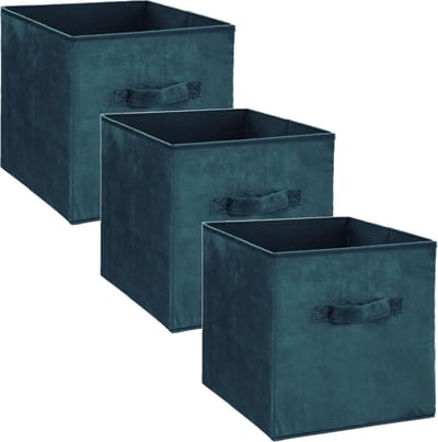 5Five Opbergmand/kastmand - Set van 3x stuks - petrol groen - 29 liter - 31 x 31 x 31 cm - Opbergboxen - Vakkenkast manden - polyester