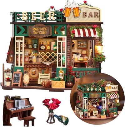 DIY Miniaturen Poppenhuis Houten Boekenplank Model met LED Verlichting