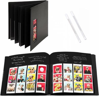 Fotoalbum Gastenboek - Scrapbook Album - Herinneringen Bewaren - Doorzichtige Foto Insteekvakken - 2x6 cm Vakjes - Zwart