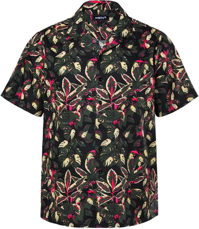 Men Plus - Heren - Overhemd korte mouw all-over print Cubaanse kraag - Zwart - Maat 3XL