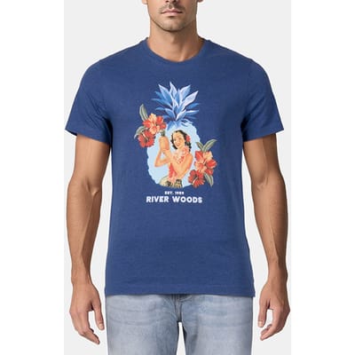 River Woods Basic Cotton T-shirt In Blue Maat: S | T-shirts met Print Outlet | Heren | Blauw