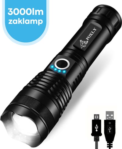 FOXLY Militaire LED Zaklamp PRO XI (Inclusief Oplader en Batterij) - Opbergdoos - Waterproof - Telescopische Lens - Schokbestendig - 3000 Lumen
