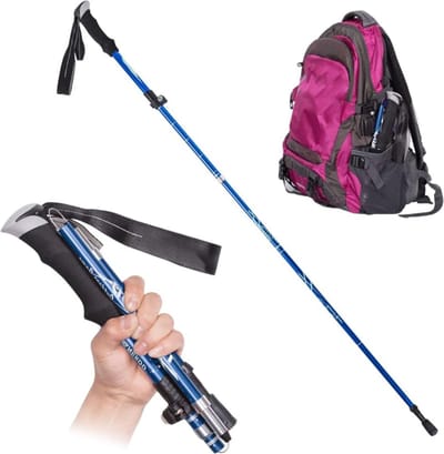 Aluminiumlegering Ultralichte Reis Wandelstok - Opvouwbare Wandelstok - Multifunctionele Wandelstok - Geschikt voor Wandelen, Kamperen en Backpacken - hemelsblauw - long