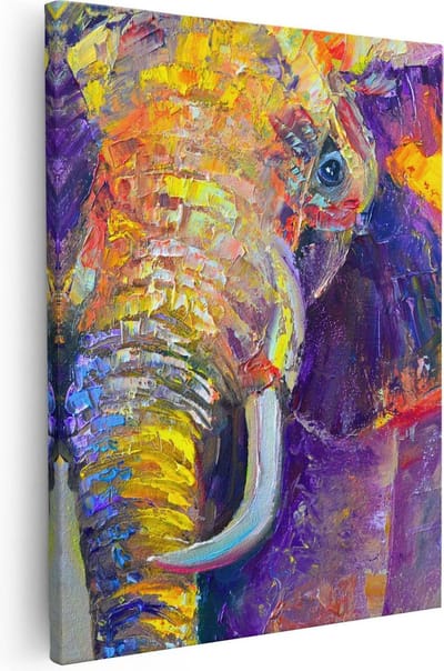 Artaza Canvas Schilderij Abstract Olifant - 40x50 cm - Muurdecoratie Woonkamer - Wanddecoratie Dieren - Kamer Accessoires Kleurrijk