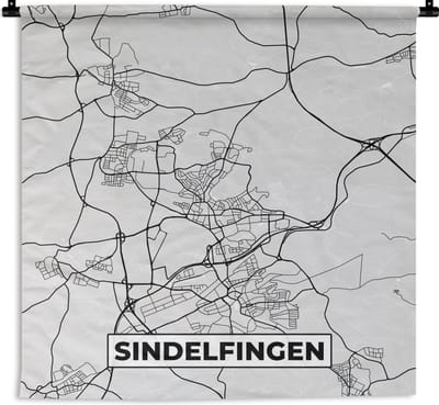 Wandkleed - Wanddoek - Sindelfingen - Kaart - Stadskaart - Duitsland - Plattegrond - 180x180 cm - Wandtapijt