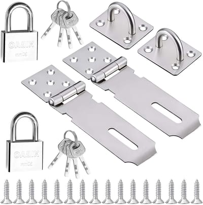Set van 4 RVS Hangsloten en Deursloten met Schroeven voor Veiligheid van Bolt Deuren, Zilver