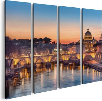 Artaza Canvas Schilderij Vierluik Engelenbrug in Rome bij Zonsondergang - 80x60 - Foto Op Canvas - Canvas Print