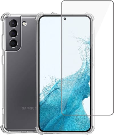 Geschikt voor Samsung S22 Hoesje + Screenprotector – Gehard Glas Cover – Shock Proof Case – Transparant