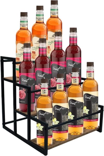 3-Laags Organizer voor Koffiesiroop, Houdt 12 Flessen, Stevige Stand voor Koffiebar, Keuken en Drankstation, Ideaal voor Siroop, Sauzen en Wijnflessen