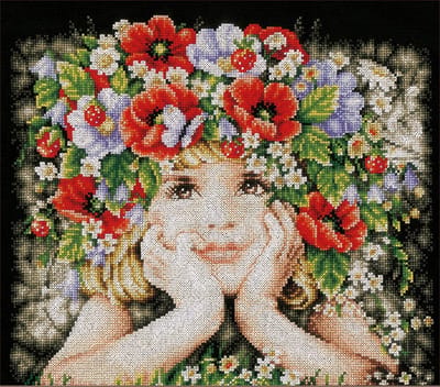 Lanarte Borduurpakket - Borduurset - Borduurpakket volwassenen - Telpakket kit - 31 x 26cm - Meisje met bloemen - PN-0156698