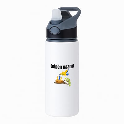 Hacebo® - vogels en nest met eigen naam waterfles met rietje zwart - Vogels - dieren liefhebber - iemand die houdt van vogels - verjaardag - cadeau - kado - geschenk - water fles - 650ML