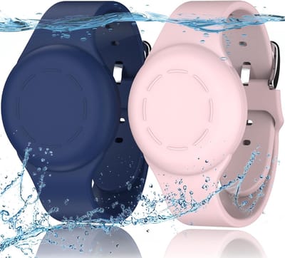 2 stuks Waterdichte for Air Tag Armbanden voor Kinderen Compatibel met Air Tag Finders met Zachte Silicone, Anti Lost GPS Item Finders Case Cover voor Kinderen, Blauw/Roze