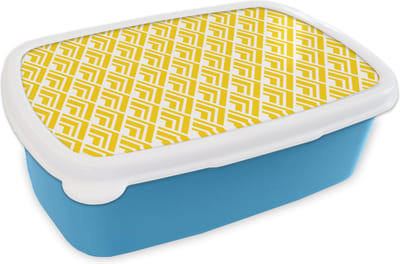 Broodtrommel Blauw - Lunchbox - Brooddoos - Geometrie - Zomer - Diamant - Geel - Patroon - 18x12x6 cm - Kinderen - Jongen
