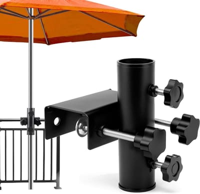 Verstelbare parasolhouder van metaal voor balkon, terras of tafel met stevige ondersteuning en geschikte diameter 23-38mm