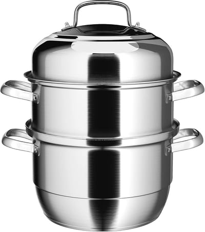 Stoompan - Stoomkoker - Gezond Koken - Drievoudige Bodem - 28 cm - Zilver