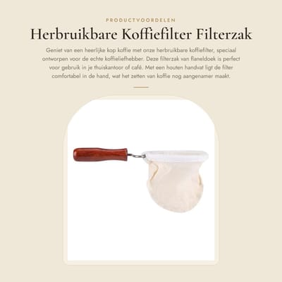Dailygoods- Koffiefilter Herbruikbaar - Flaneldoek - Theezeef - Houten Handvat - Gemakkelijk Schoon te Maken - Dichte Binnenlaag - Koffiedruppelaar