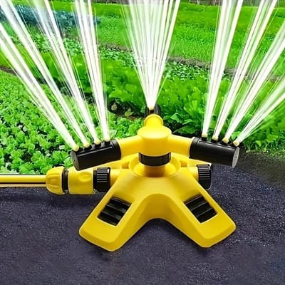 1 stuk - Draaibare sproeier - 360° draaibare tuinsproeier - Tuinonderhoud - Trident sproeier - Geschikt voor het besproeien van bloemen, gazons en planten - Voorzien van waterdruksensor - Eenvoudige installatie - Stabiele constructie - Geel