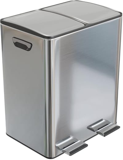 Dubbele Afvalemmer voor Recycling met Pedalen - 40 Liter - Roestvrij Staal - Compact en Modern Design