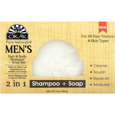 Okay Pure Naturals, Men's 2 in Shampoo + Soap, 1 Bar Soap, 9 oz (255 g)