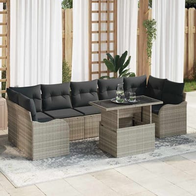 vidaXL - Tuinbank - Set - 8 - st - 7-Aantal - zitplaatsen - Lichtgrijs - Poly - Riet