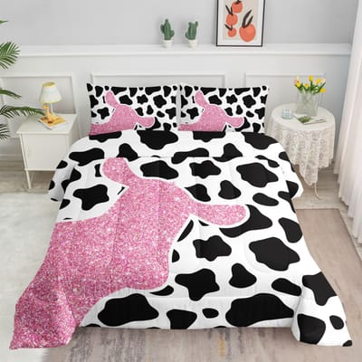 Koeienprint Dekbedovertrek Twin Maat, 3 Delig Koeien Beddengoed Set met 2 Kussenslopen, Zwart-Wit Dekbedovertrek Slaapkamer Decoratie AU Queen(210x210cm)