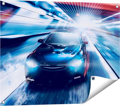 Gards Tuinposter Zwarte Sportwagen Auto - Abstract - 80x60 cm - Tuindoek - Tuindecoratie - Wanddecoratie buiten - Tuinschilderij