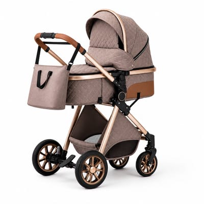 Kinderwagen - Kinderwagen 3-in-1 – Combi Kinderwagen met reiswieg– Verstelbaar 180° – Opvouwbaar – Inclusief Accessoires – Khaki