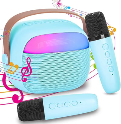 Professionele Karaoke Compleet, Draagbare Bluetooth Karaoke Speaker met 2 Microfoons en Lichten Kinder- en Volwassenenfeestjes, Verjaardagsgeschenken voor Meisjes, Jongens en Familiefeestjes thuis（Blauw）