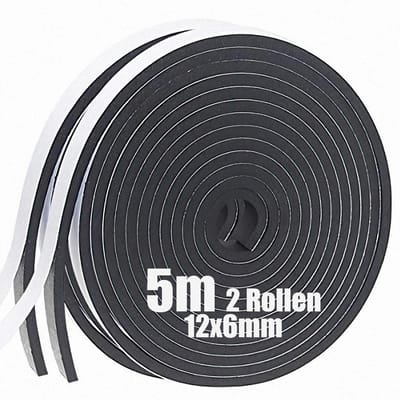 Famanu – Zelfklevende Afdichtingsband - Schuim Afdichtingsband 12mm (B) x 6mm (D) - Schuimrubber Zelfklevend voor Deur Raam - deur Afdichting - Weerbestendig - Anti-botsing - Geluidsisolatie (Totale Lengte 10m)
