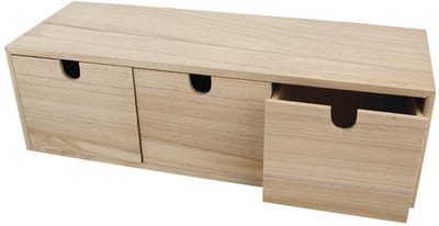 6190300 houten commode met 3 laden, naturel, 37,5 x 13 x 11,5 cm, houten compoetjes, ladebox