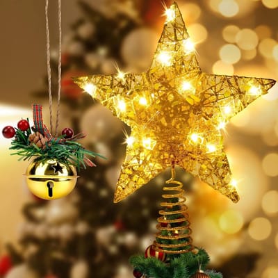 Decoratieve Ster voor de Kerstboom 30 cm met 20 LED Lichten en Bel - Perfecte Kerstboom Topper voor Feestelijke Versiering en Sfeervolle Thuisdecoratie