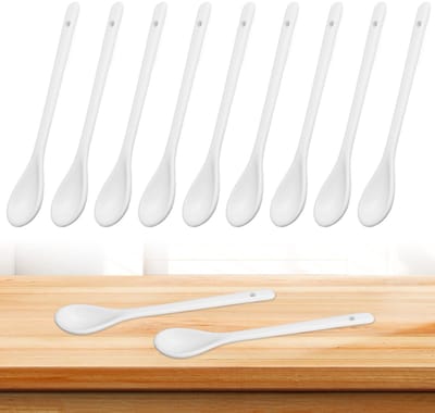 Dailygoods- Lepels 12 Stuks - Porseleinen Eetlepels - Theelepels/Jamlepels - Eierlepels/Kruidenlepels - Voor Thee/Koffie/Desserts - Lang Handvat