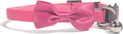 Kattenhalsband met strikje en belletje - Verstelbaar - 19 / 32 cm - Kattenbandje - Halsband kat - Cat - Kitten - Katten halsband - Donker roze