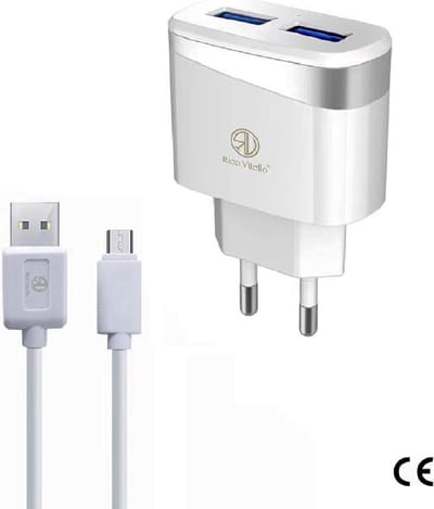 Oplader Rico Vitello, thuislader 2,4A  en kabel 1 meter wit, Micro USB kabel, travel charger , CE certificate